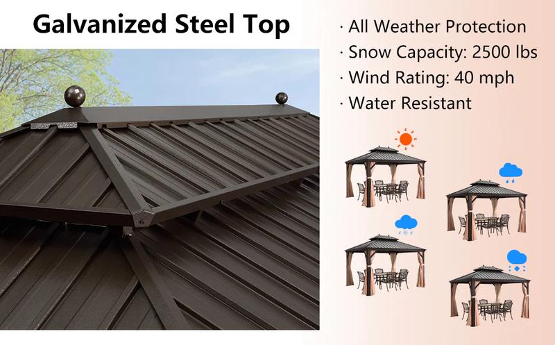 PURPLE LEAF 12' x 16' Outdoor Hardtop Gazebo For Garden | Double Roof Aluminum Frame | Bronze