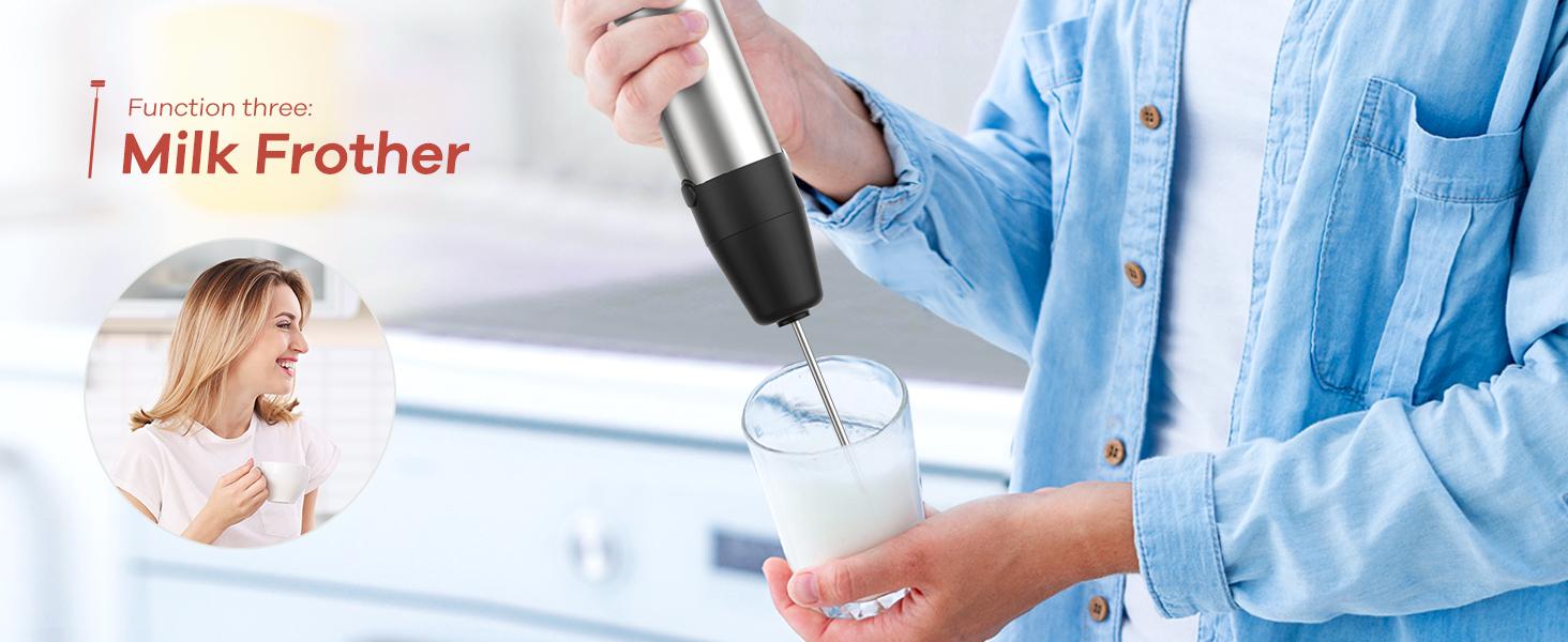 【 Only $27.99!!!】Ganiza Electric Immersion Blender Handheld, Max 1000W, 16 Speed, Stainless Steel, 800ml Mixing Beaker, 600ml Chopper, Whisk and Milk Frother Household Appliances Multifunction Durable