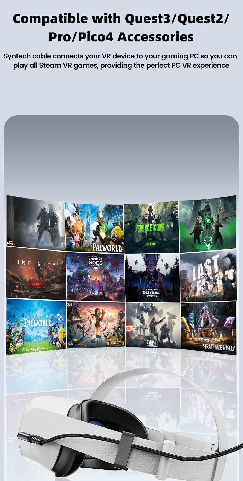 Toocki 5m VR Link Cable 2-in-1 USB A USB C to Type C PD USB3.0 Data Transfer Elbow Wire For Quest3/Quest2/Pro/Pico4 Accessories 90 Degree Elbow USB C To Type C Link Cable