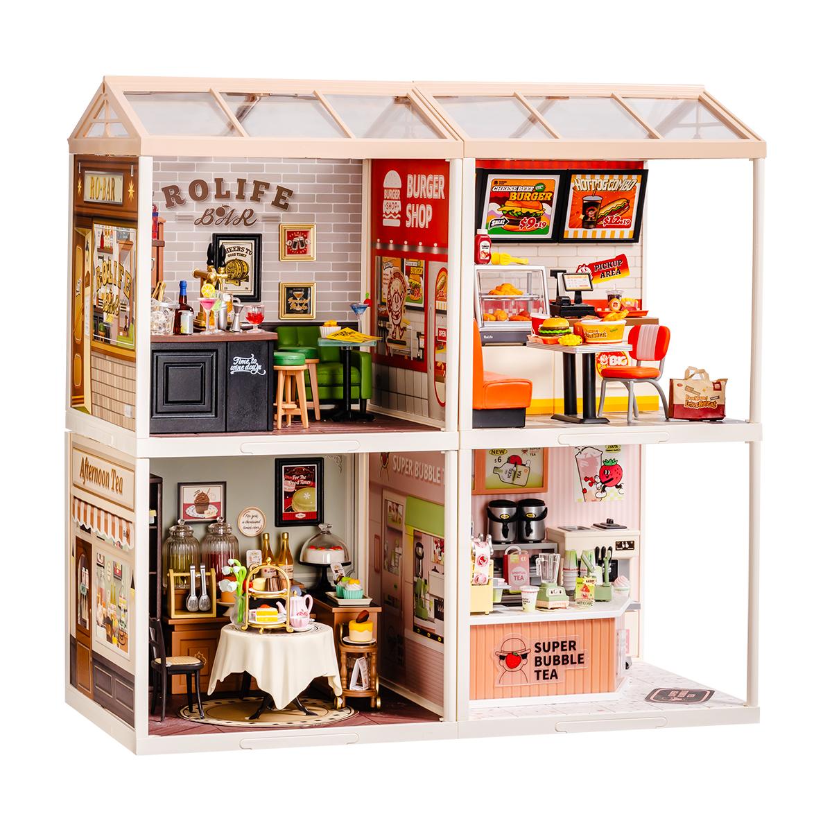 Rolife DIY Miniature Dollhouse Kit Super Store Series Plastic Building Blocks Kits Mini Dollhouse Plastic Tiny Room Craft