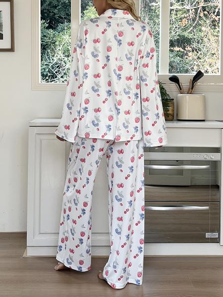 Dancing Again Women's All Over Print Pocket Shirt & Elastic Waist Pants Pyjama, Casual Comfy Button Front Drop Shoulder Collared Top & Trousers Pj Set, Pajamas, Women's Sleepwear & Loungewear for Spring & Fall, Cute Pajama Sets