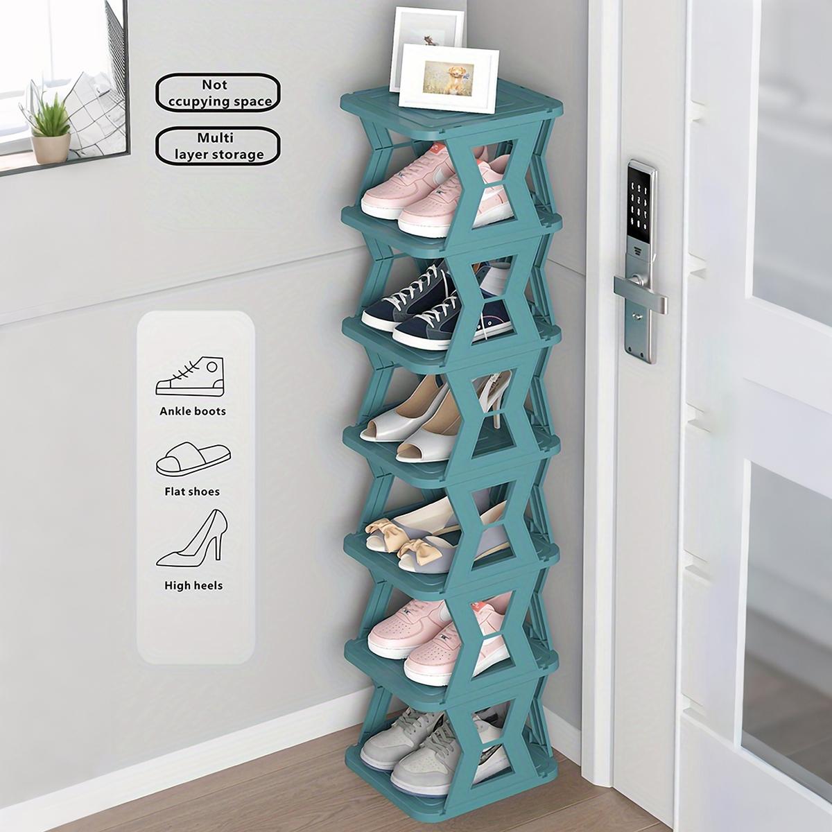Multi layer foldable single row vertical shoe rack, Stackable shoe organizer, compact design, stable structure, space saving, can be assembled, suitable for shoe sorting and storage solutions in entrances, wardrobes, garages, Shoe Organizer