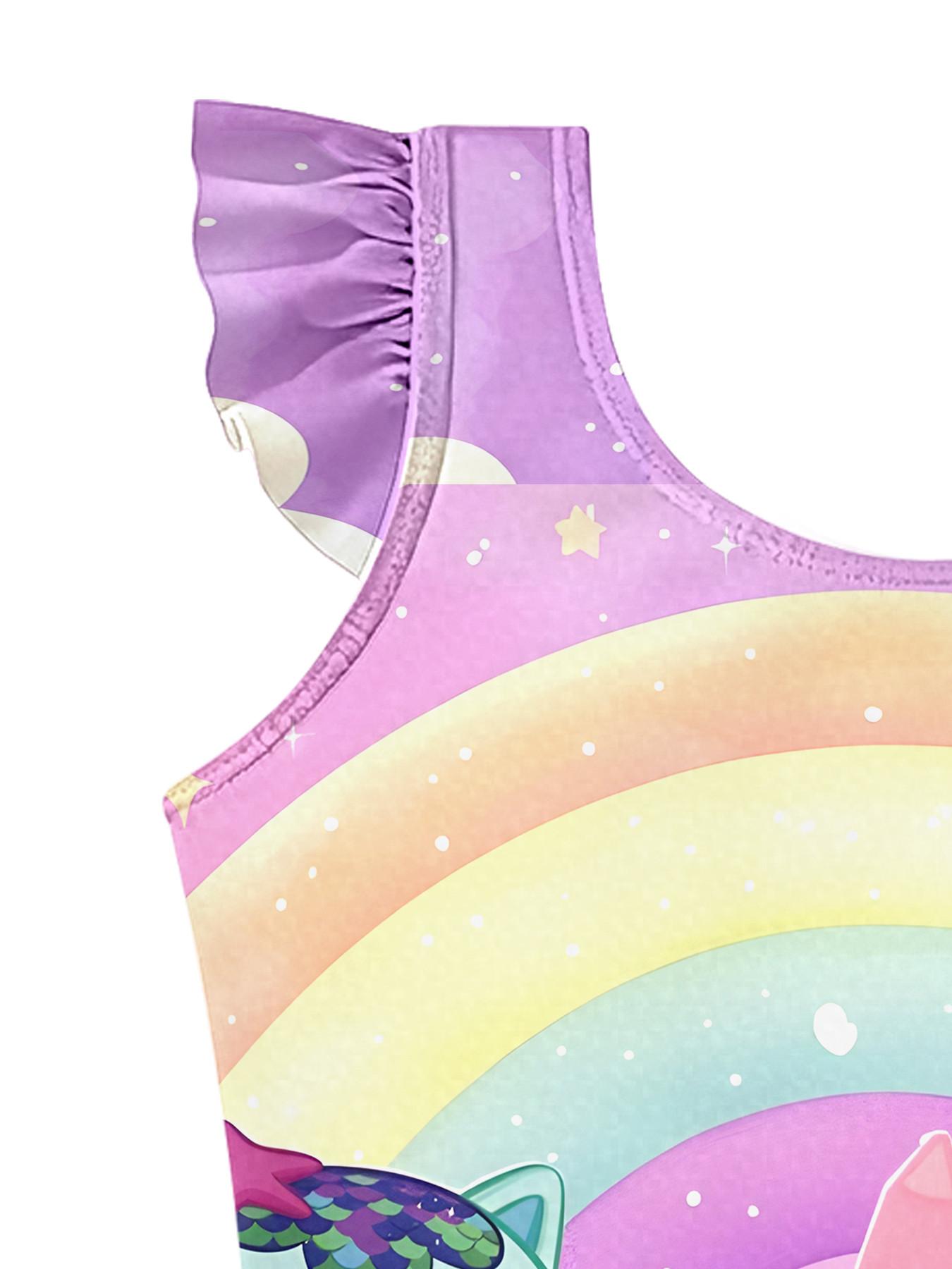 Girls' 3D Rainbow Guppy Swimsuit, Cute Sleeveless Swimwear with Ruffle Edges, Perfect for Parties and Gifts