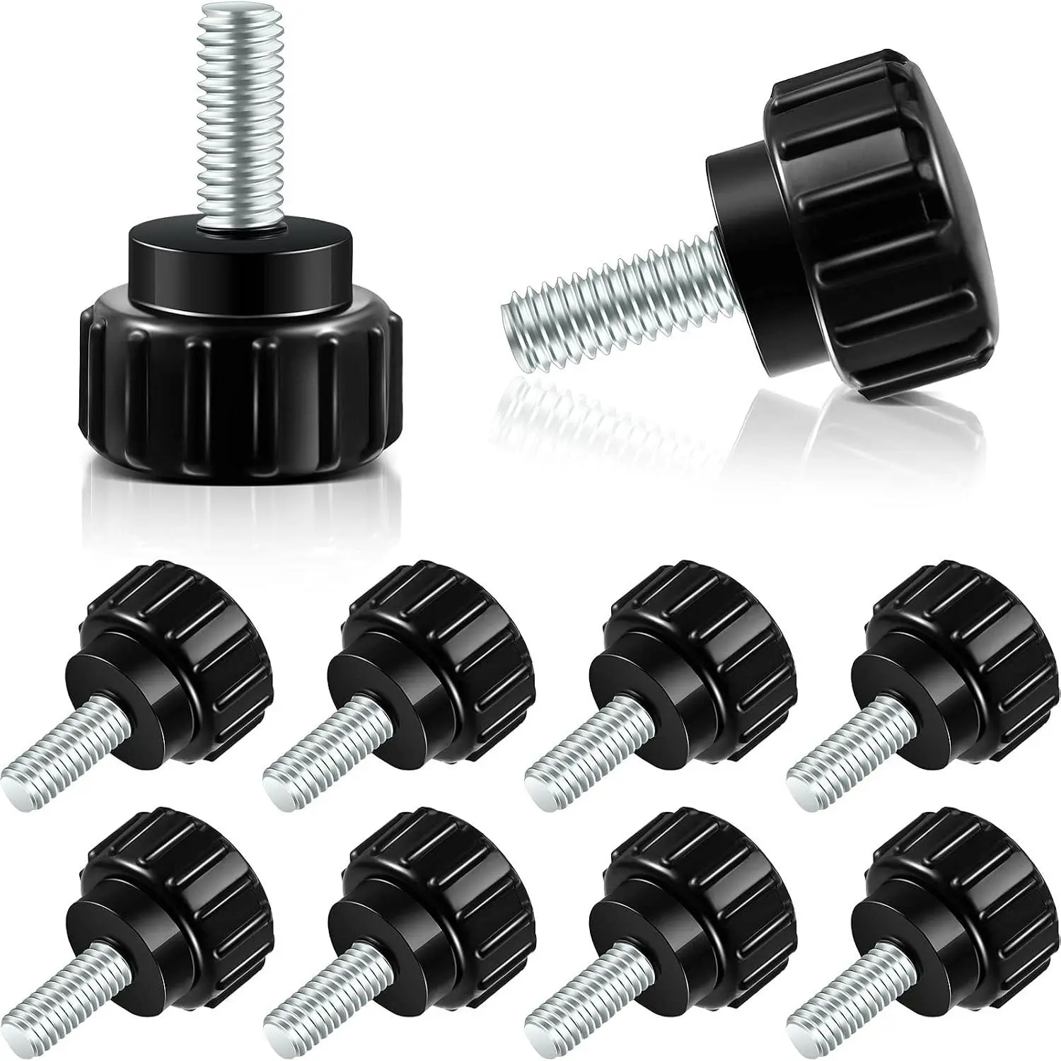 Threaded Knurled Thumbscrew  Mount Screws  Knobs  Screws Carbon Steel Clamping Knobs Grip Thumb Screw Mounting Thumb Screw, Black(10 Pieces,M4 x 10 mm)