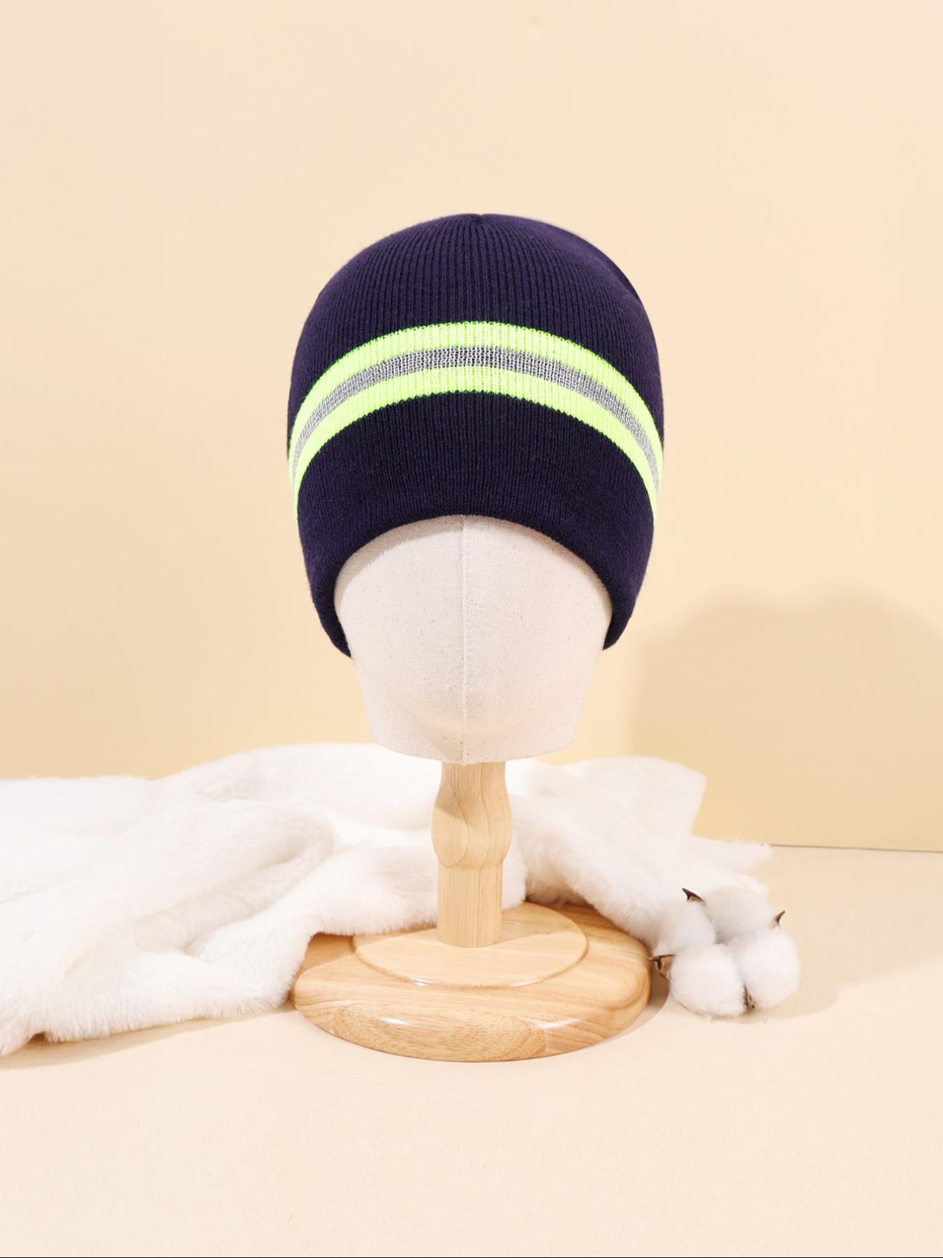 Cold Weather Beanie with Reflective Strips, Fitted Stripe Design for Men & Women, Ideal for Running Hiking Cycling, Fall/winter Essential