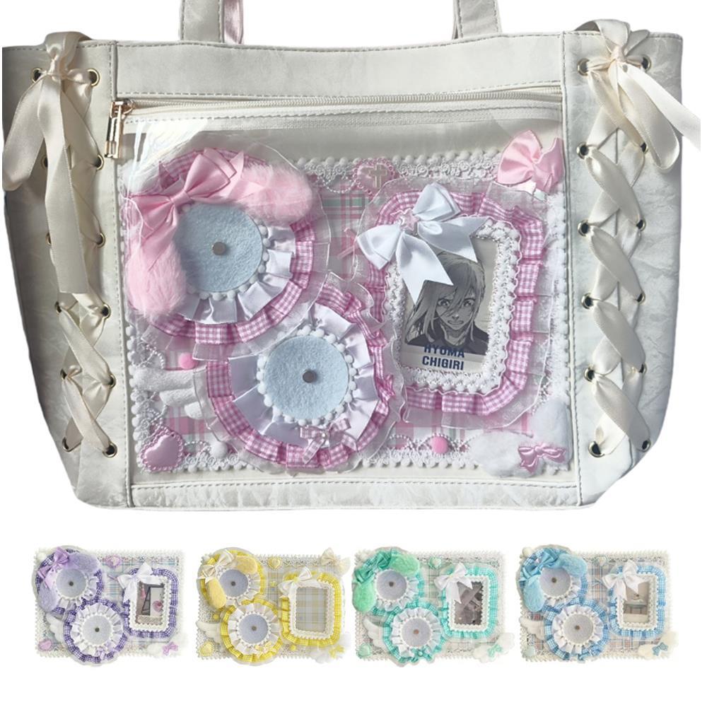 Itabag Anime Badge Holder Set Decor Kawaii Candy Fluffy Bunny Ribbon Lace Ita Bag Insert Board Badge Display Board Accessories