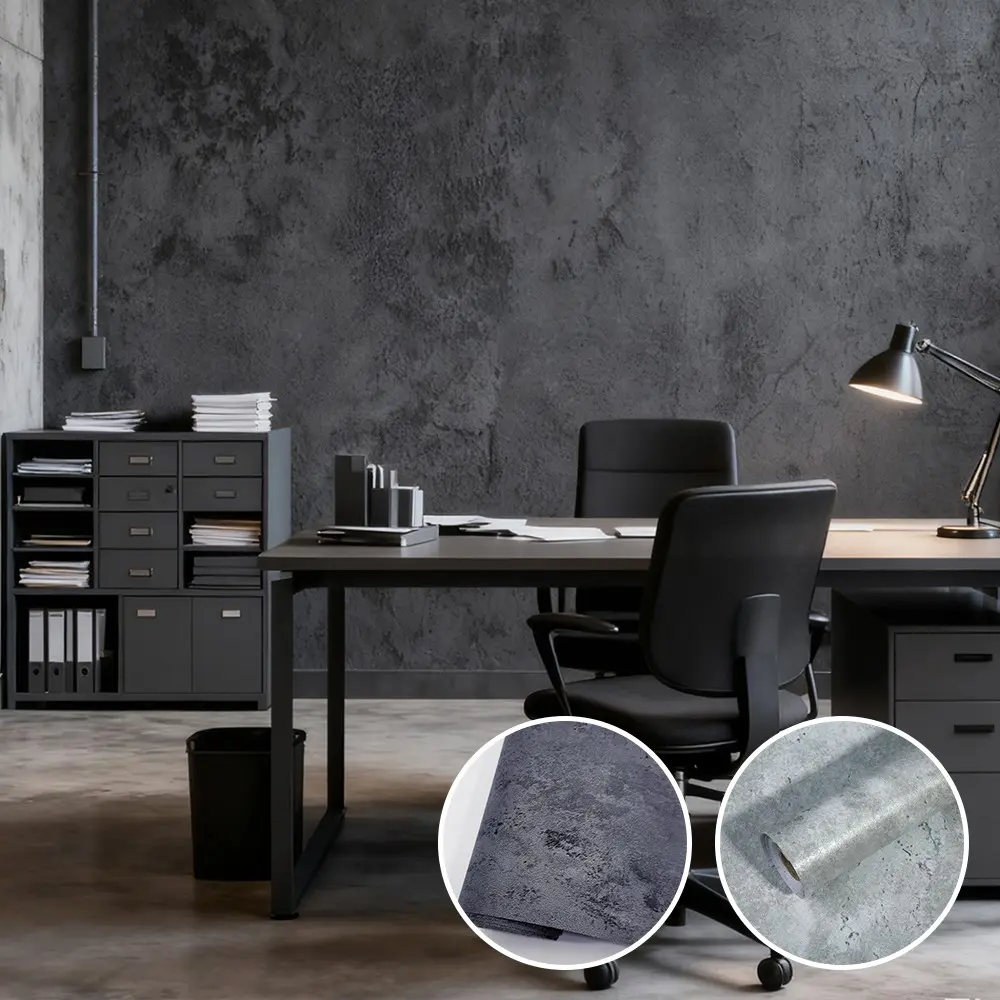 1 Roll Dark Grey Concrete Texture Peel and Stick Wallpaper 40cm/15.7in Wide, Removable Self-Adhesive Waterproof Vinyl for Office Gaming Room Decor, Length Options: 2m/3m/5m/10m