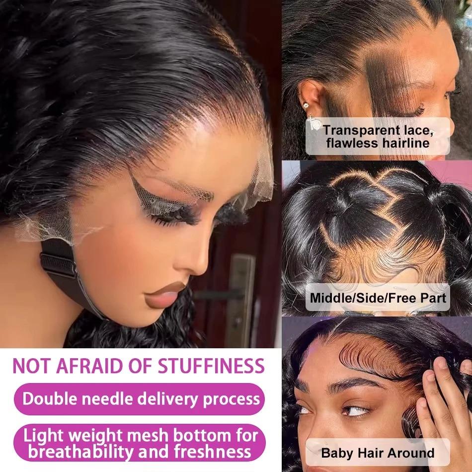 Loose Deep Wave Lace Front Wigs Human Hair 200 Density Glueless Wigs for Women Blended Hair Loose Wave 13x4 HD Transparent Lace Front Wigs Pre Plucked with Baby Hair Natural Black Color