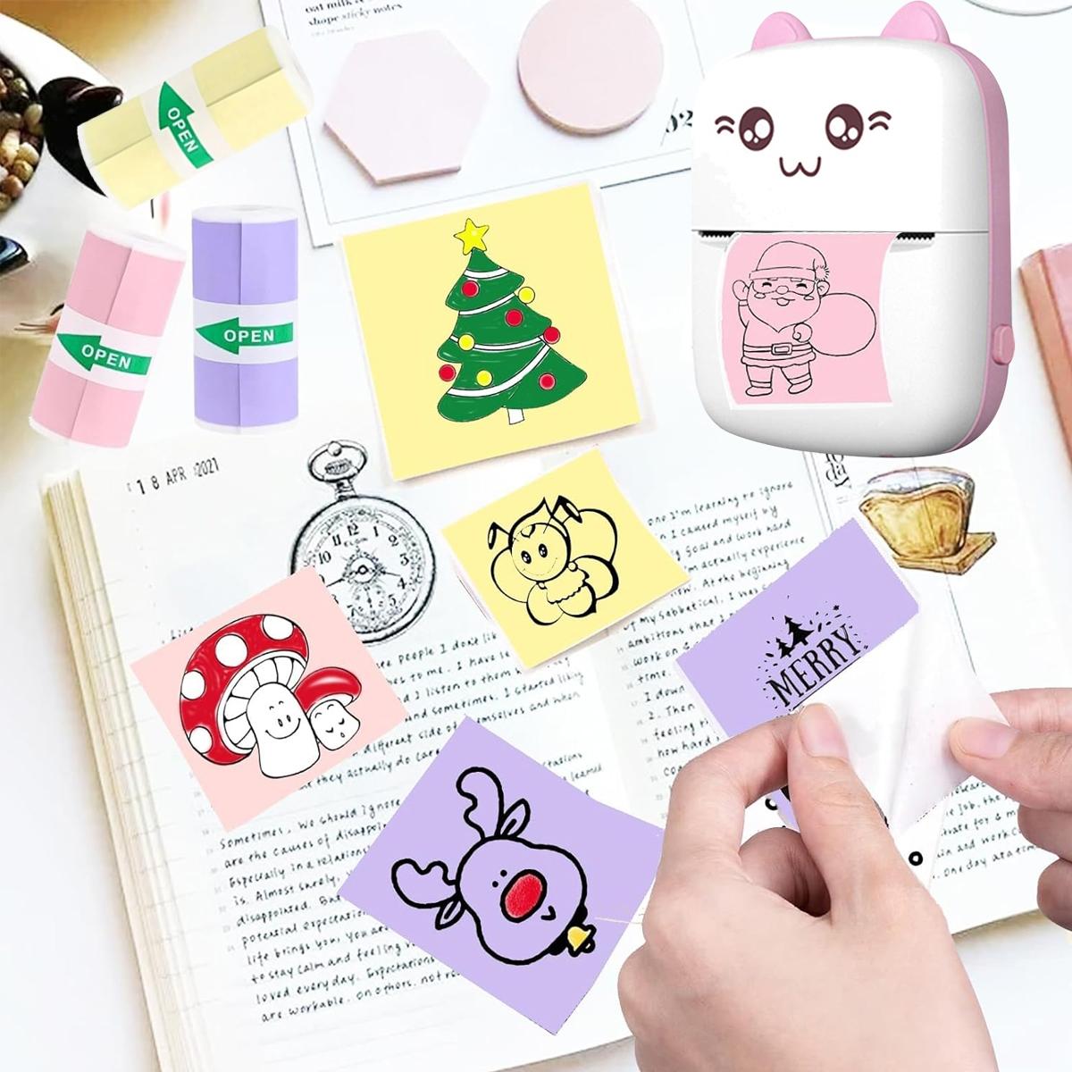 Wireless Mini Printer, Thermal Inkless Sticker Maker, Includes 6 Rolls of Paper, Ideal for Notes, Photos, Lists, School, Office, Home DIY Gifts