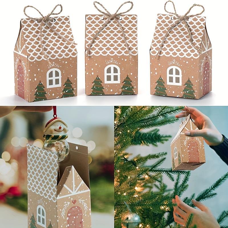 10pcs Gift Boxes, Christmas Creative Kraft Paper Gift Packaging Boxes, Small House Candy Boxes Cookie Boxes Jewelry Boxes