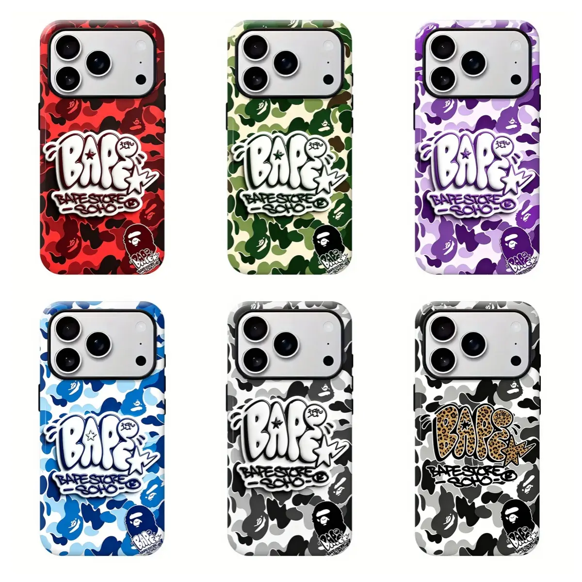 Bape Camouflage Pattern Phone Case,Streetwear Hip‑Hop Aesthetic Glossy Shockproof Protective Cover For iPhone 17 Pro Max 16 15 14 13 12 11 for Samsung S21 S22 S23 S24 S25 Phone Case,Perfect Gift for Fans for Her Him