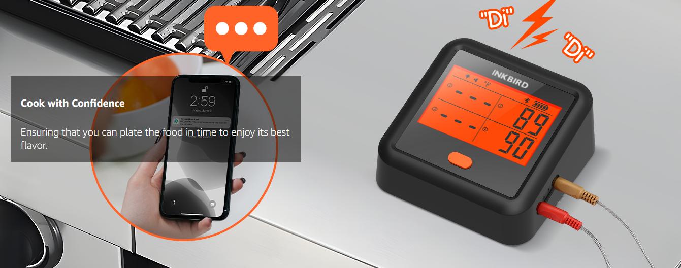 INKBIRD meat probe thermometer, wireless meat thermometer, 4-probe Bluetooth oven intelligent thermometer, suitable for grilling, frying, deep frying, cooking, with APP timer, kitchen utensils