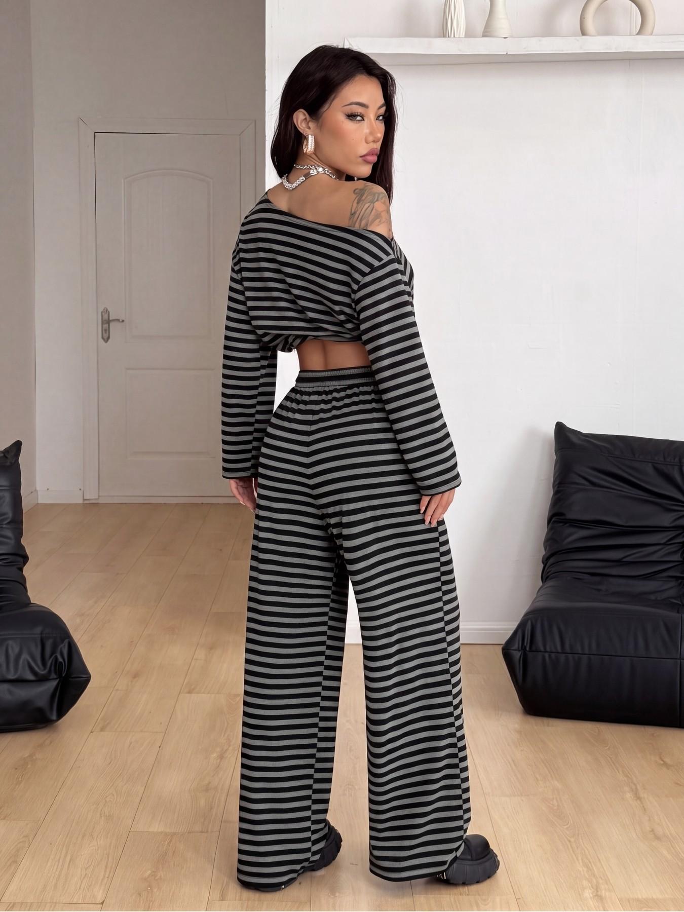 European and American Street Style Four-Season Set, Casual Long Sleeve T-Shirt and Wide Leg Baggy Pants, Comfortable Sportswear for Daily Wear