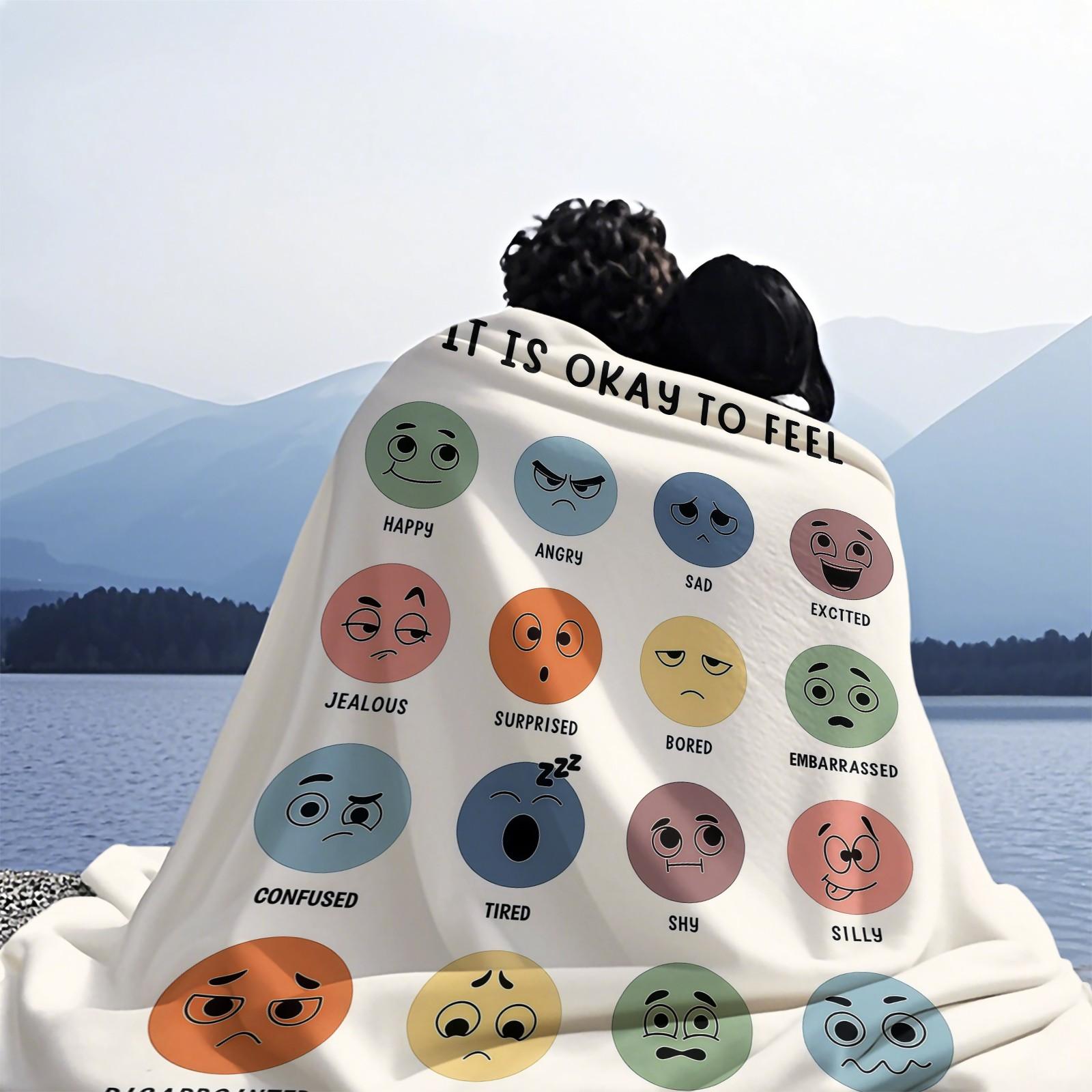 It Is Okay to Feel Emotion Chart Throw Blanket, Soft Fluffy Mental Health Awareness Blanket, Cozy Lightweight Fleece Blanket for Couch Bed Office, All Seasons, Ideal Gift for Teens Adults Anxiety Relief & Self Care
