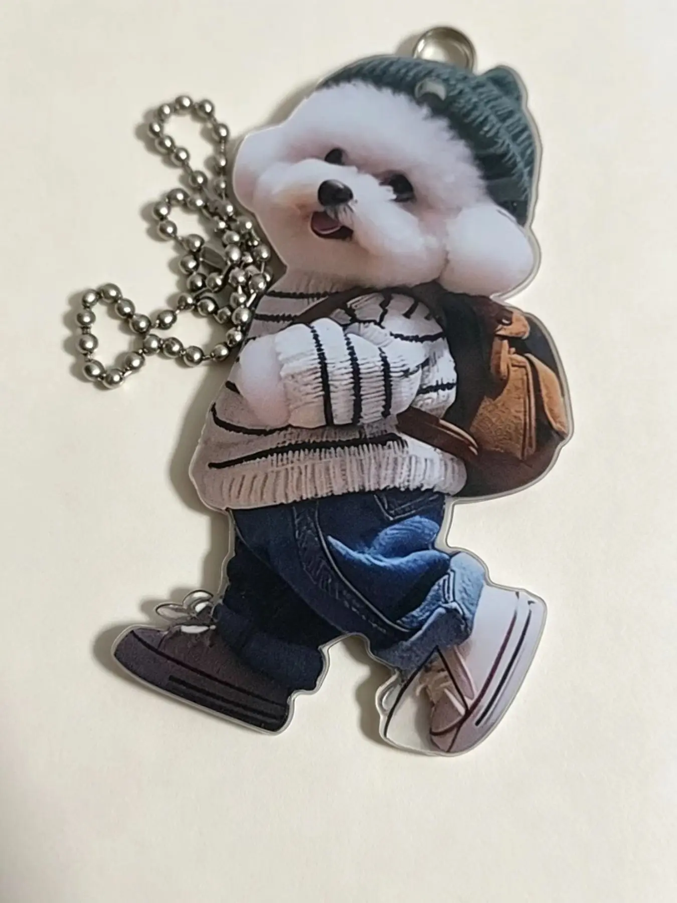 New Cute Teddy Dog Keychain, car key chains, Creative Puppy Backpack Charm, Acrylic Car Hanging Decoration, Car Hanging Ornament, All Seasons Accessory