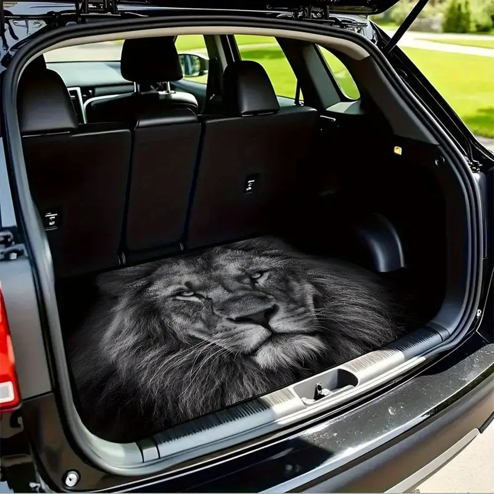 1PC Bold Lion Black and White Printed Car Trunk Pad, Durable and Easy To Clean Interior Protection Pad, Suitable for Most Vehicles - Christmas Gift