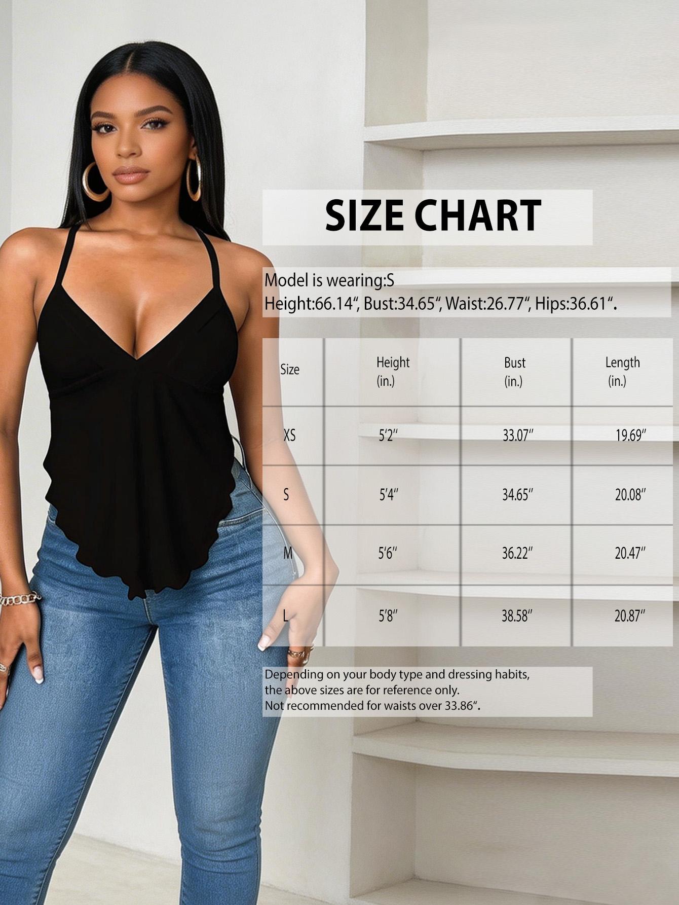 Women's Plain Lace Up Backless Asymmetrical Hem Knitting Fabric Cami Top, Casual Sleeveless V Neck Top for Summer, Ladies Clothes for Daily Wear, Womenswear