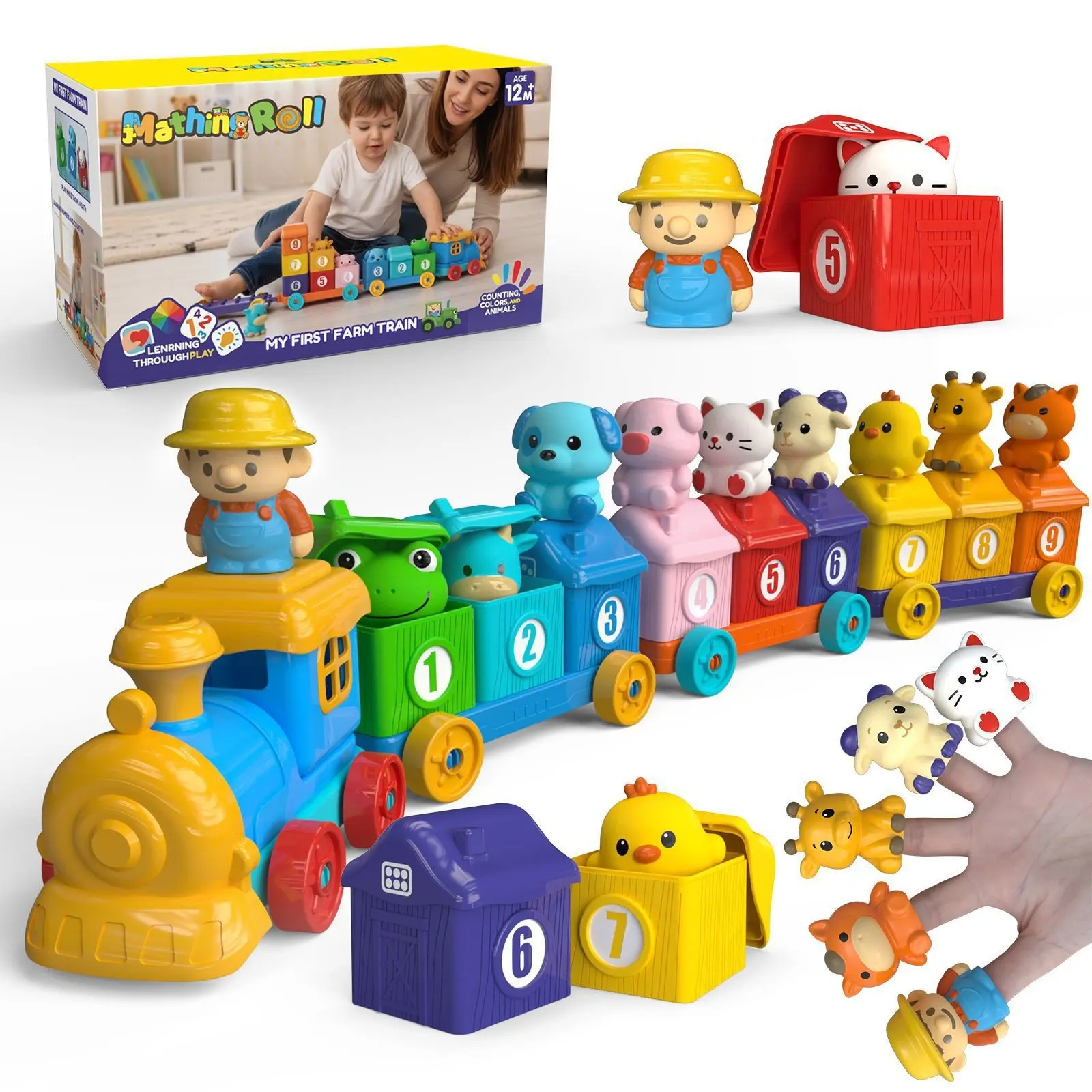 36pcs Farm Animal Digital Train Toy Set, Detachable Animal Puppets, Math Matching, Color Recognition, Early Education, Parent-Child Interaction