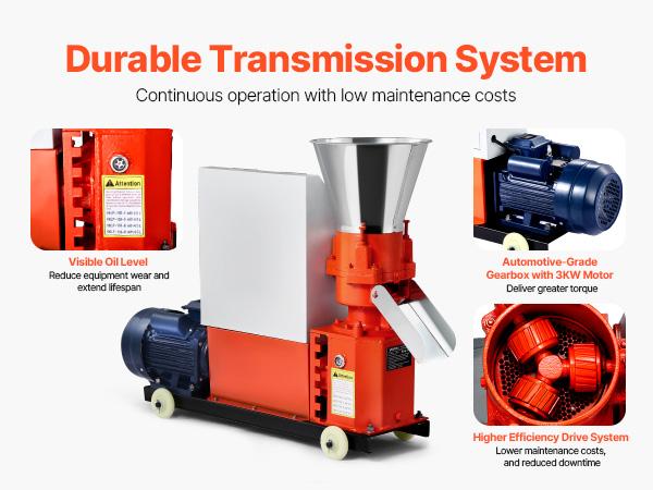 VEVOR Feed Pellet Mill Machine, 6 mm Animal Feed Pellet Making Machine, 3KW 240V Animal Food Granulator Mill Machines with 3 Pressure Rollers 4 Wheels, Ideal for Poultry, Livestock, Farm Animals