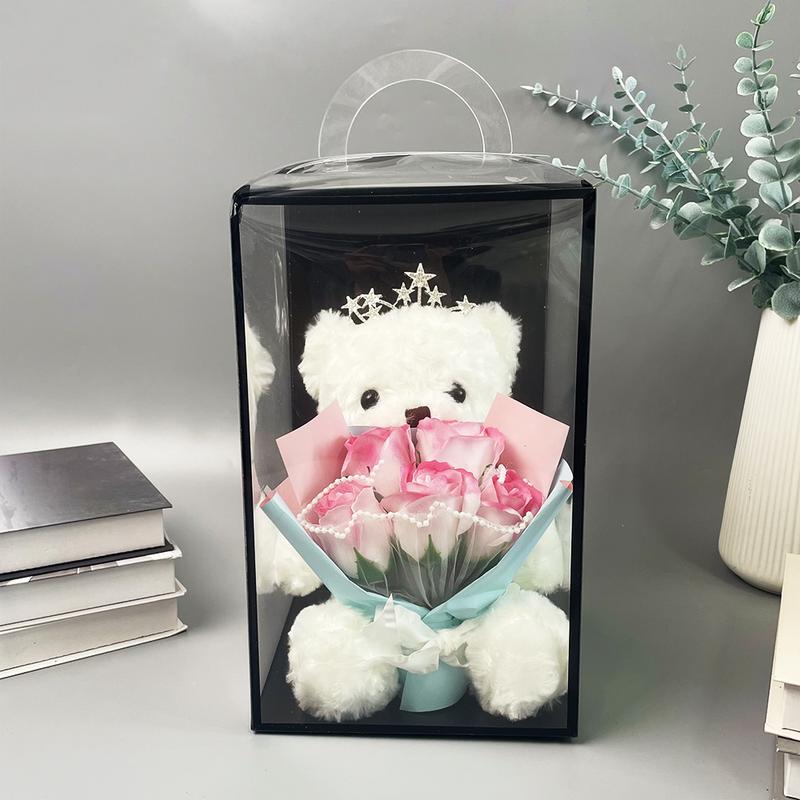 Bear Design Plush Toy with Artificial Flower, 2 Counts Cute Bear Holding Flower Ornament, Desktop Decoration for Home Living Room Bedroom, Gifts
