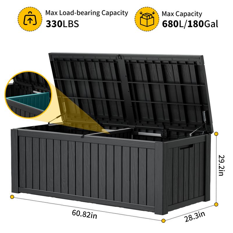 31/72/120/150/180/230 Gallon Resin Outdoor Storage Deck Box (padlock not included) – Waterproof, UV-Resistant, Multi-Functional Durable Plastic Organiser