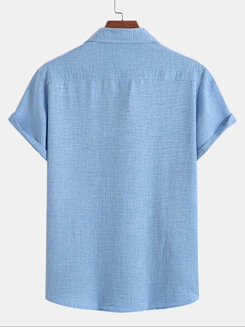 Men's Solid Button Front Short Sleeve Shirt, Loose Casual Comfy Top for Summer, Men's Clothes for Daily Wear