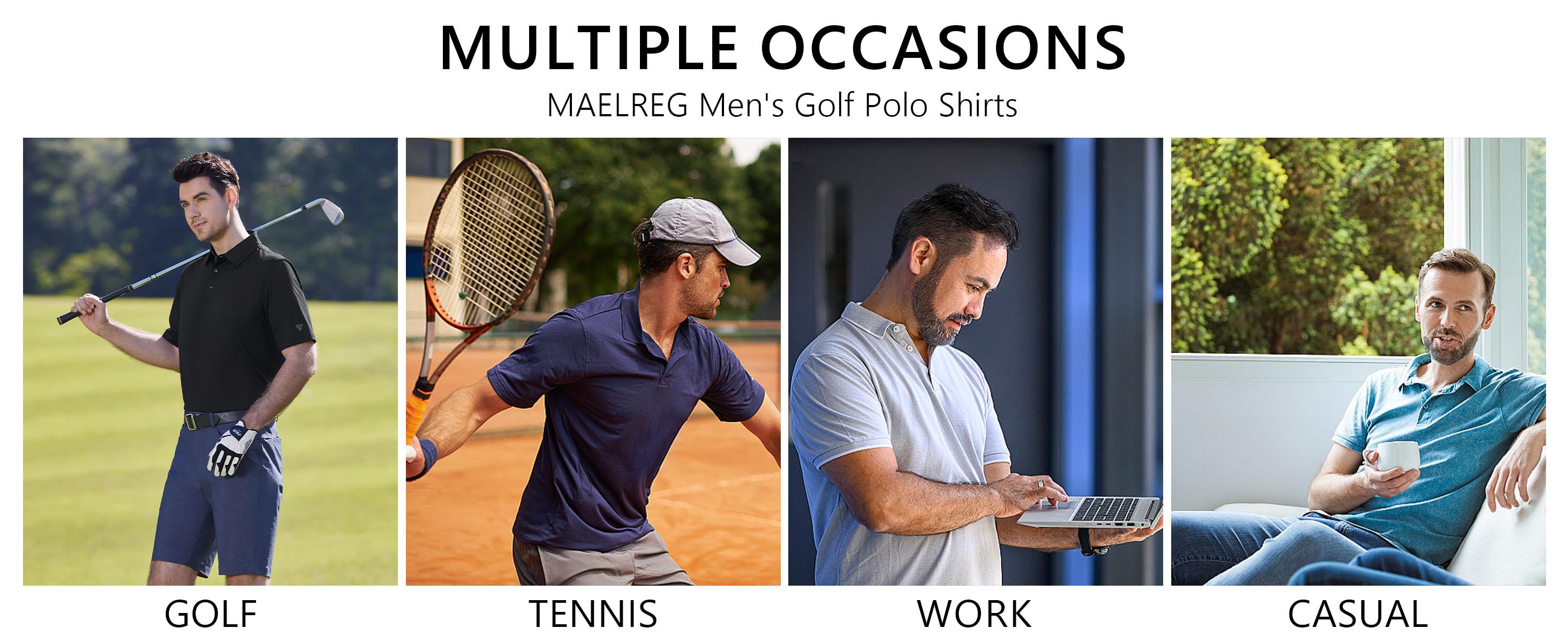 MAELREG Men’s Short Sleeve Polo Shirt, Lightweight Dry Fit Moisture-Wicking Plain Performance Golf Casual Top Menswear