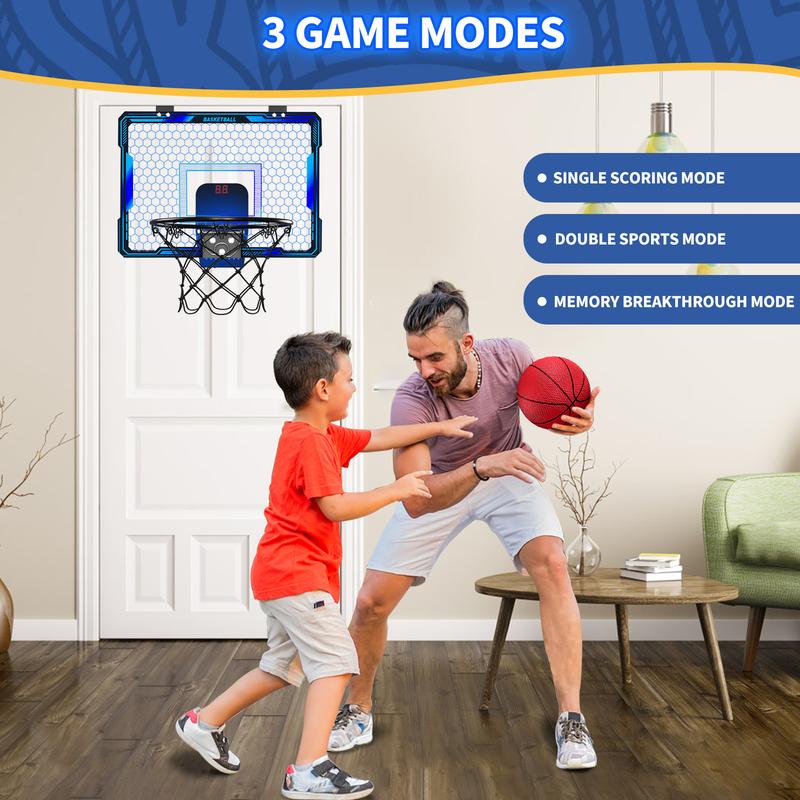 Mini Basketball Hoop Indoor with Electronic Scoreboard and 3 Modes,Inside Basketball Hoop Over The Door with Colorful LED Lighting Toy Basketball Gifts for Boys Girls Teens Adults