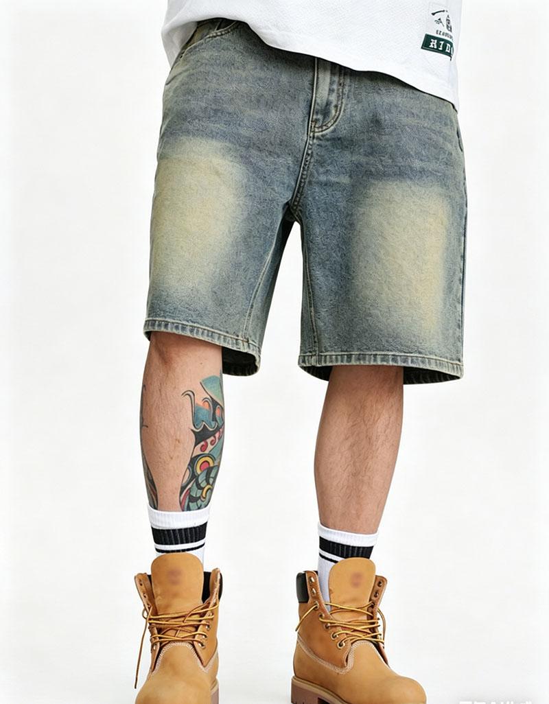 Z387  Men's denim shorts, trendy high street style, distressed, loose, casual, simple, non-stretch, mid-length shorts