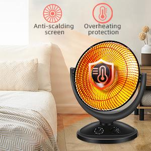 Space Heater, Portable Heater Electric Ceramic Small Heater Indoor Use Oscillating Radiant Dish Heater Overheat Protection Quiet with Adjustable Tilt for Home or Office, 800W Black