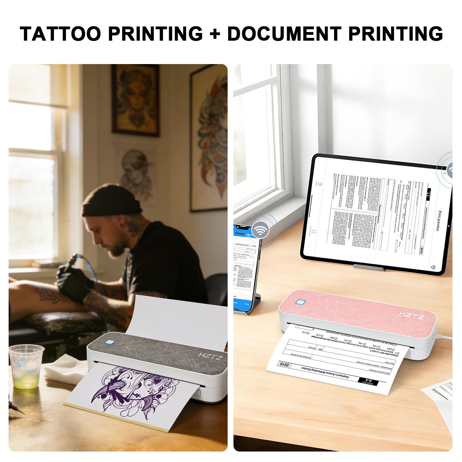 HZTZ Portable Bluetooth-compatible Tattoo Template Printer D80, Includes 10 A4 Transfer Papers, Supports Thermal Paper, Compatible with iOS, Android, PC