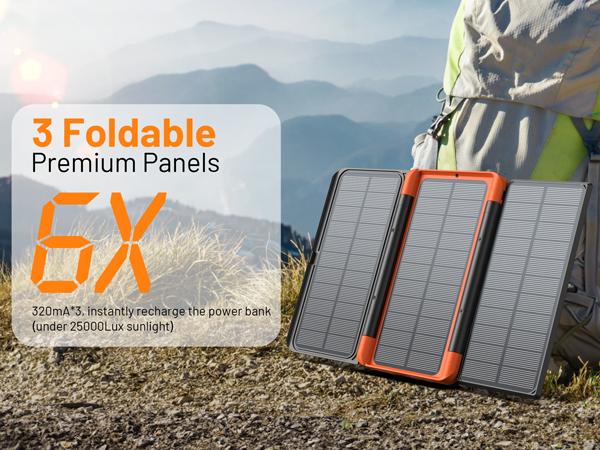 46800mAh Solar Charger Power Bank Built in 4 Cables 3 Foldable Solar Panels, PD20W Fast Charging Portable Charger, LED Display Powerbank USB C in/Output, External Battery Pack with SOS Camping Light