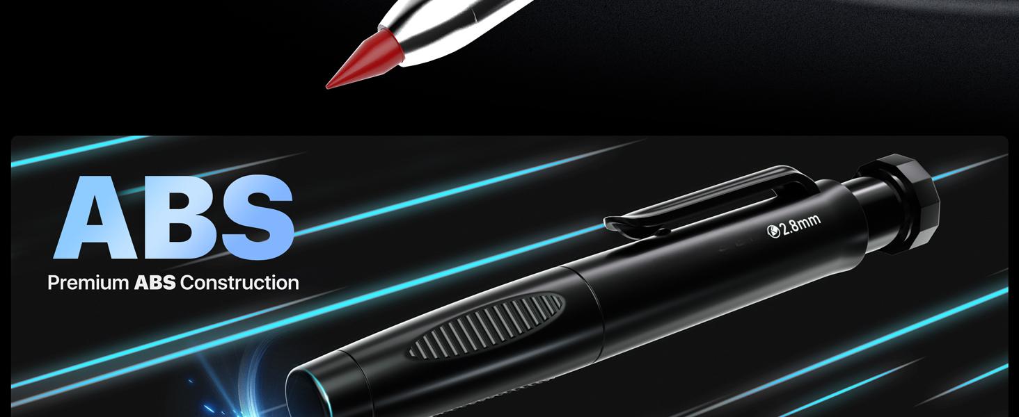 Woodworking pencil with sharpener, 2.8mm mechanical pencil set, includes 26 refills, waterproof deep-hole long-tip marking pencil, suitable for architect marking, heavy-duty woodworking tool, suitable for construction electricians