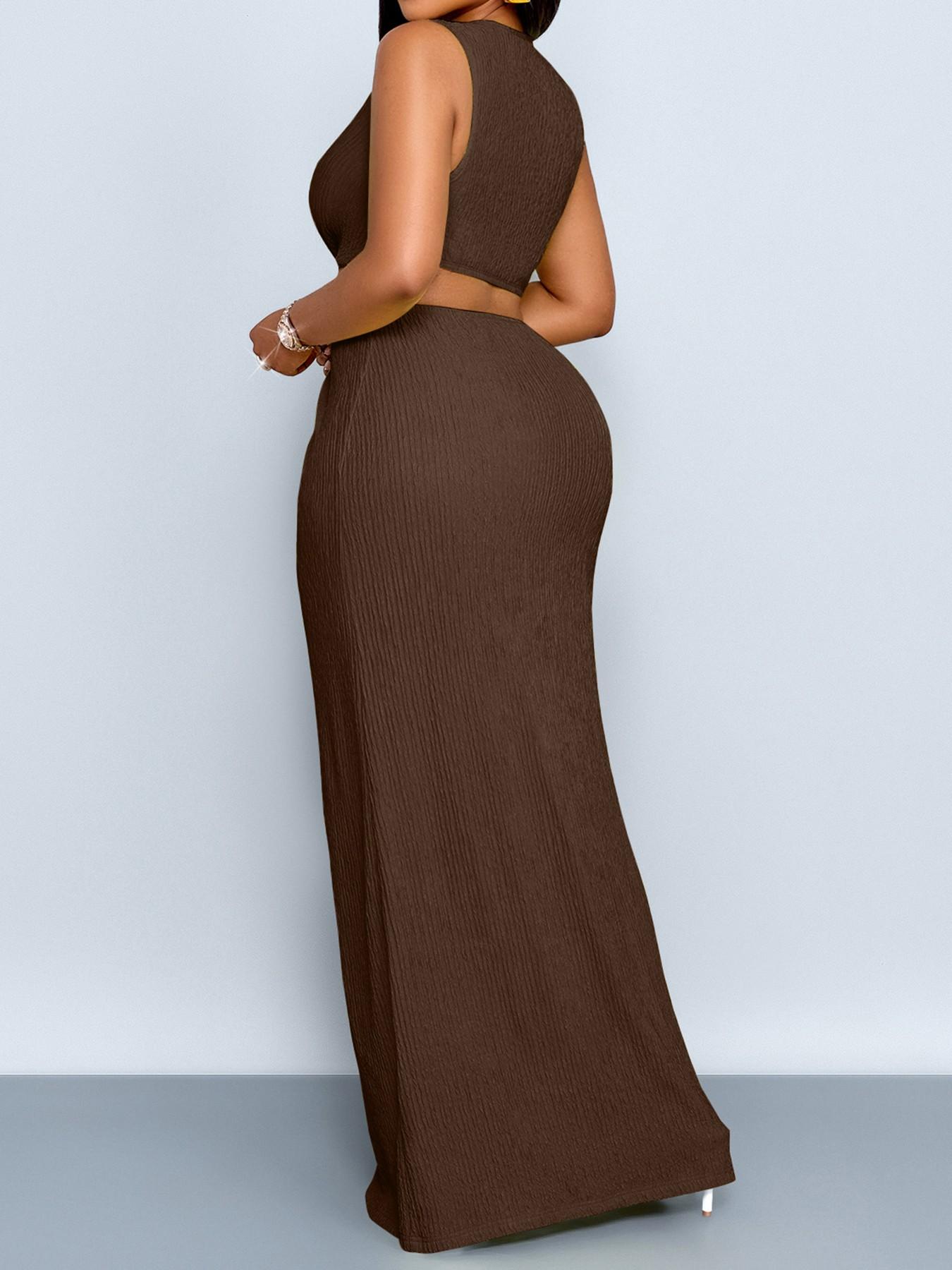 Plus Size Elegant Summer Sexy Plain Women's Dress, Deep V Neck Sleeveless High Waist Knot Slit Bodycon Stretch Dress, Fashionable Spring Autumn Womenswear, Fit