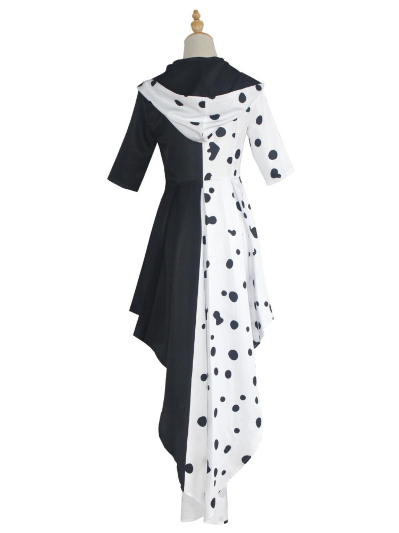 Movie 101 Loyal Dogs Cosplay Cruella De Vil Costume, Adult Stage Performance Dress, Ditsy Floral Slim-Fitting Romper
