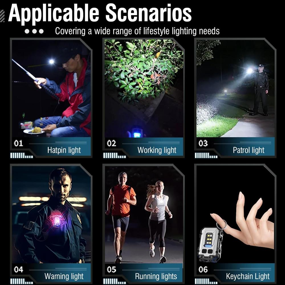 Mini Keychain USB Rechargeable LED Flashlight, Portable Magnetic Torch, Super Bright Camping Light, 8 Modes, Ideal for Camping, Running, Emergency, Hiking