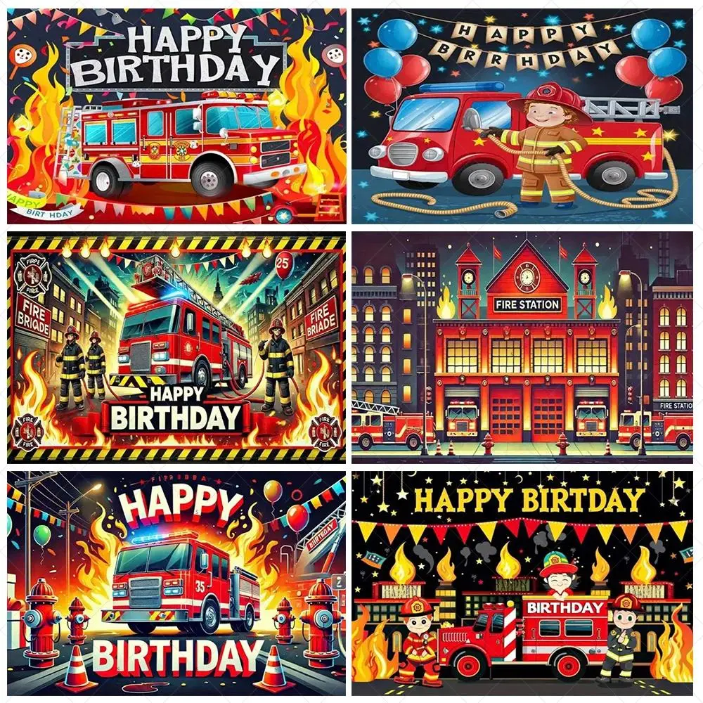 Firetruck Theme Background Banner Firefighter Hero Boy Birthday Party Decoration Baby Shower Backdrop Supplies Photography Prop
