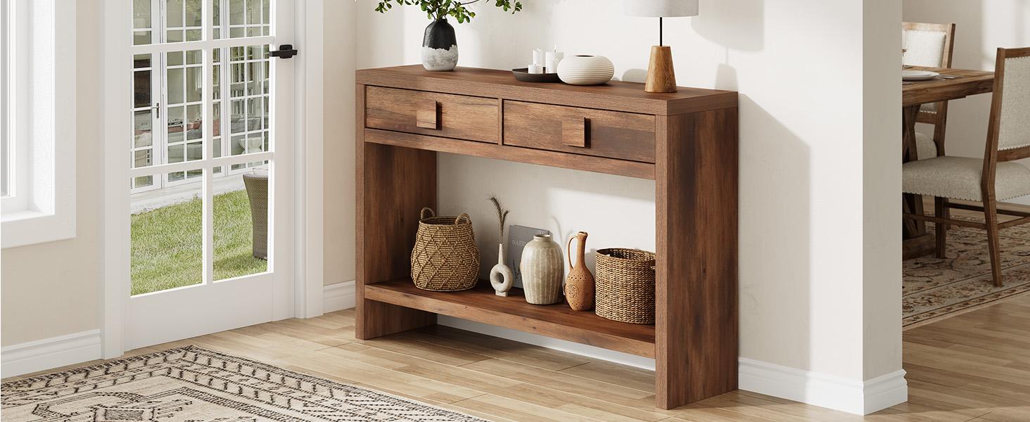 【SPOTLIGHT DAY】ONBRILL 47.3" Wood Console Table With 2 Drawers, Sofa Table For Hallway, Entryway, Living Room