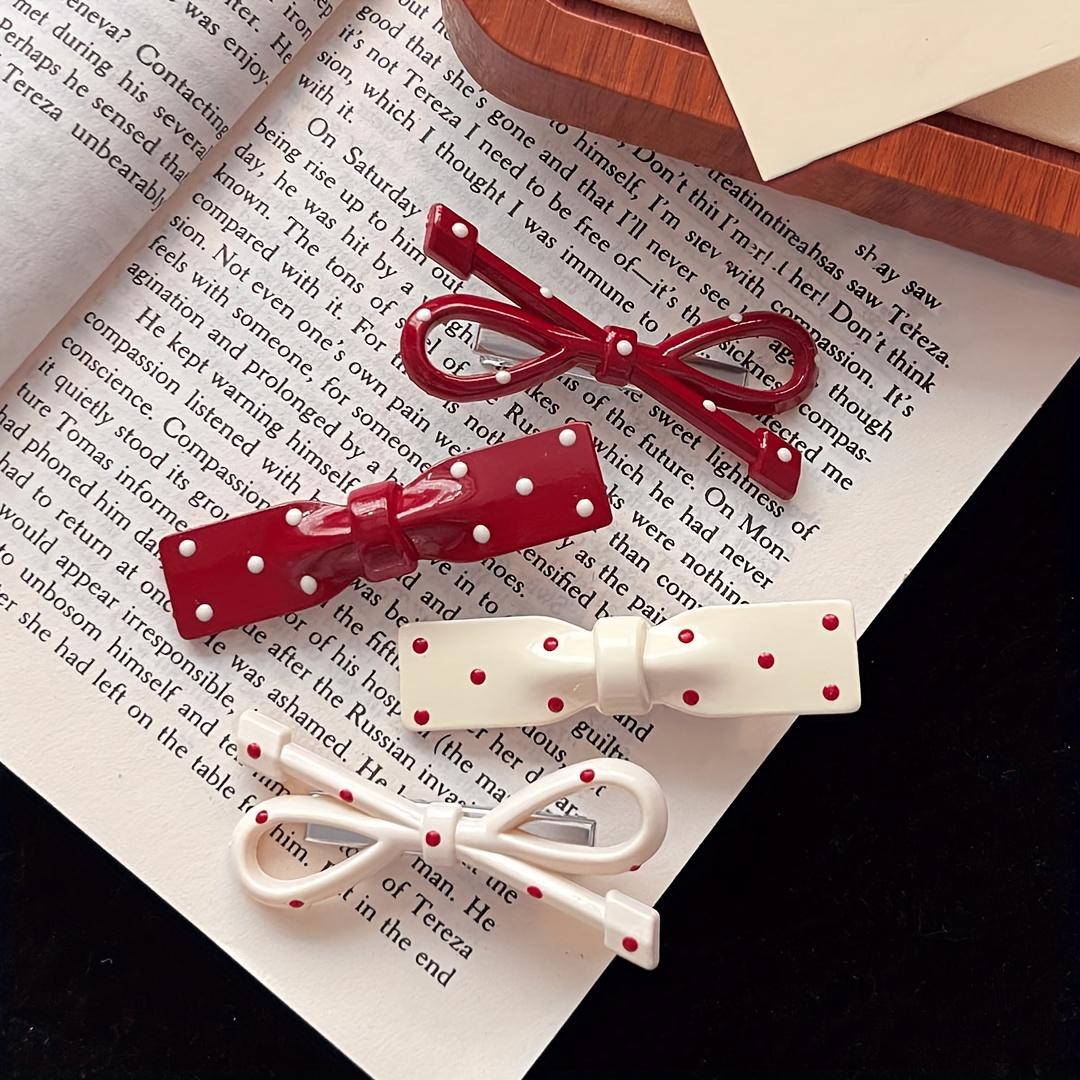 8Pcs Red‑White Polka‑Dot Hair Clip Set, Bow & Wavy‑Shaped Decor Side Barrettes, Sweet Multi‑style Decorative Hair Pins, Trendy All‑match Hair Accessories for Women Girls Daily Hairstyle