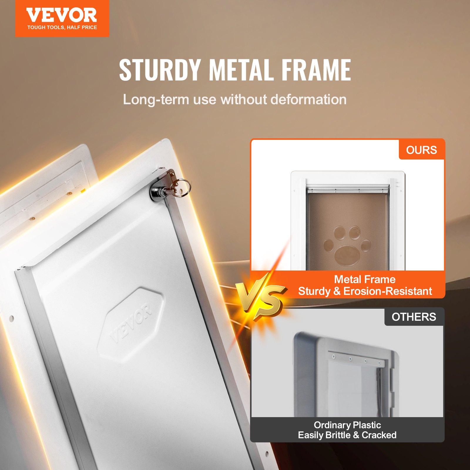 fathersdaygift VEVOR Pet Door, 9.29x 13.19MetalFrame with Lock and3-Flap System, Weatherproof Doggy Door, Easy to Install in Interior or Exterior Walls, Pet Door Suitable for Cat Doggie Kitties (White-Small)