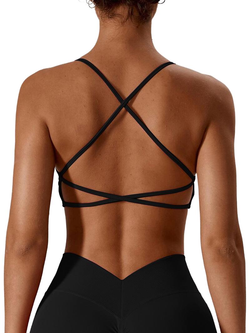 Women's Criss Cross Backless Strappy Sports Bra, Removable Bra Pads Yoga Bra, Running Sports Underwear, Back Beauty Fitness Tops, Sports Underwear for Women Valentine's Day, Gym Clothes