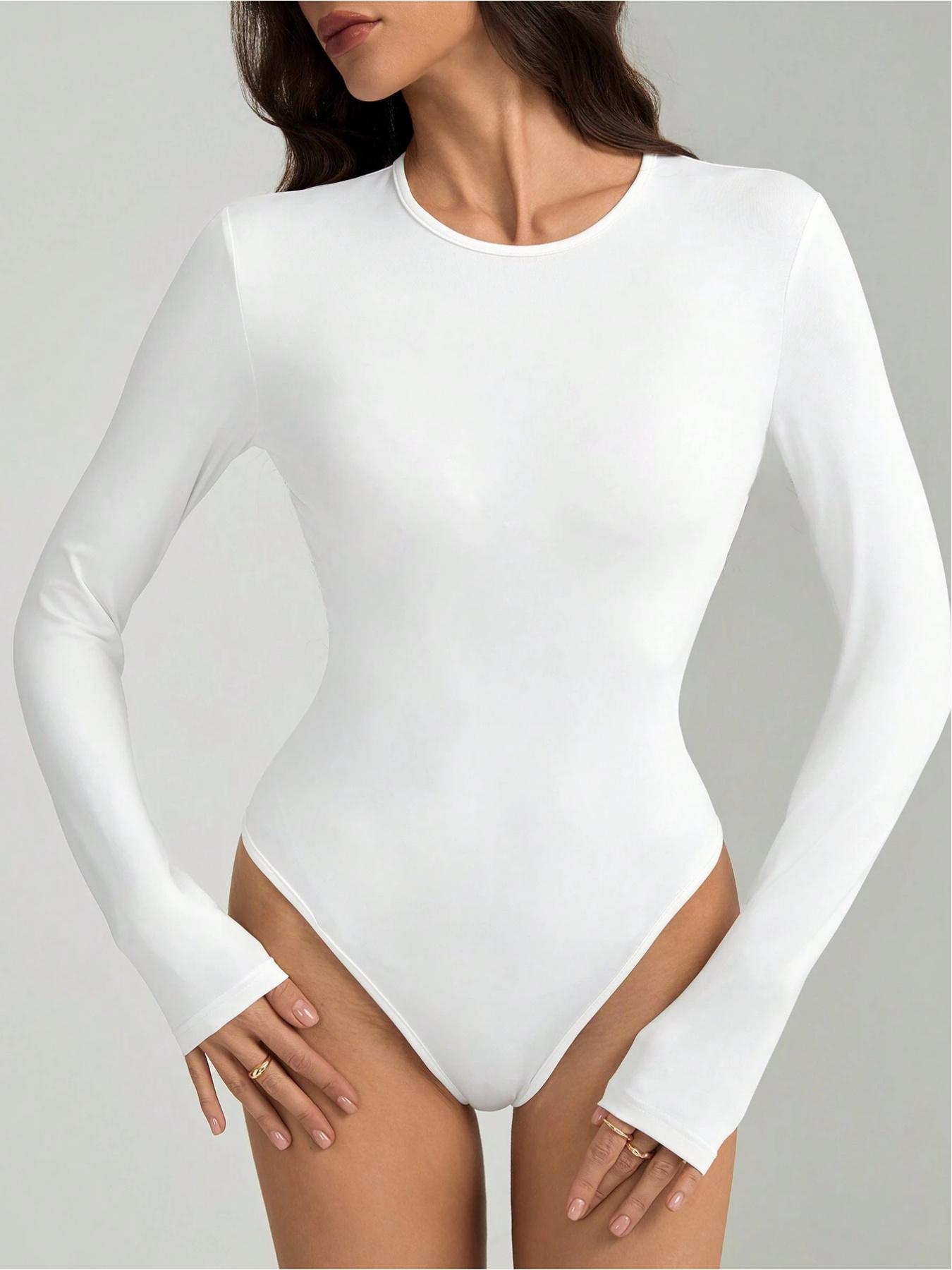 Women's Autumn Basic Solid Color Versatile Fitted Long Sleeve Bodysuit, Slim Fit Design, Suitable for Home, Sports, Work, Shopping, Gatherings and Bars.