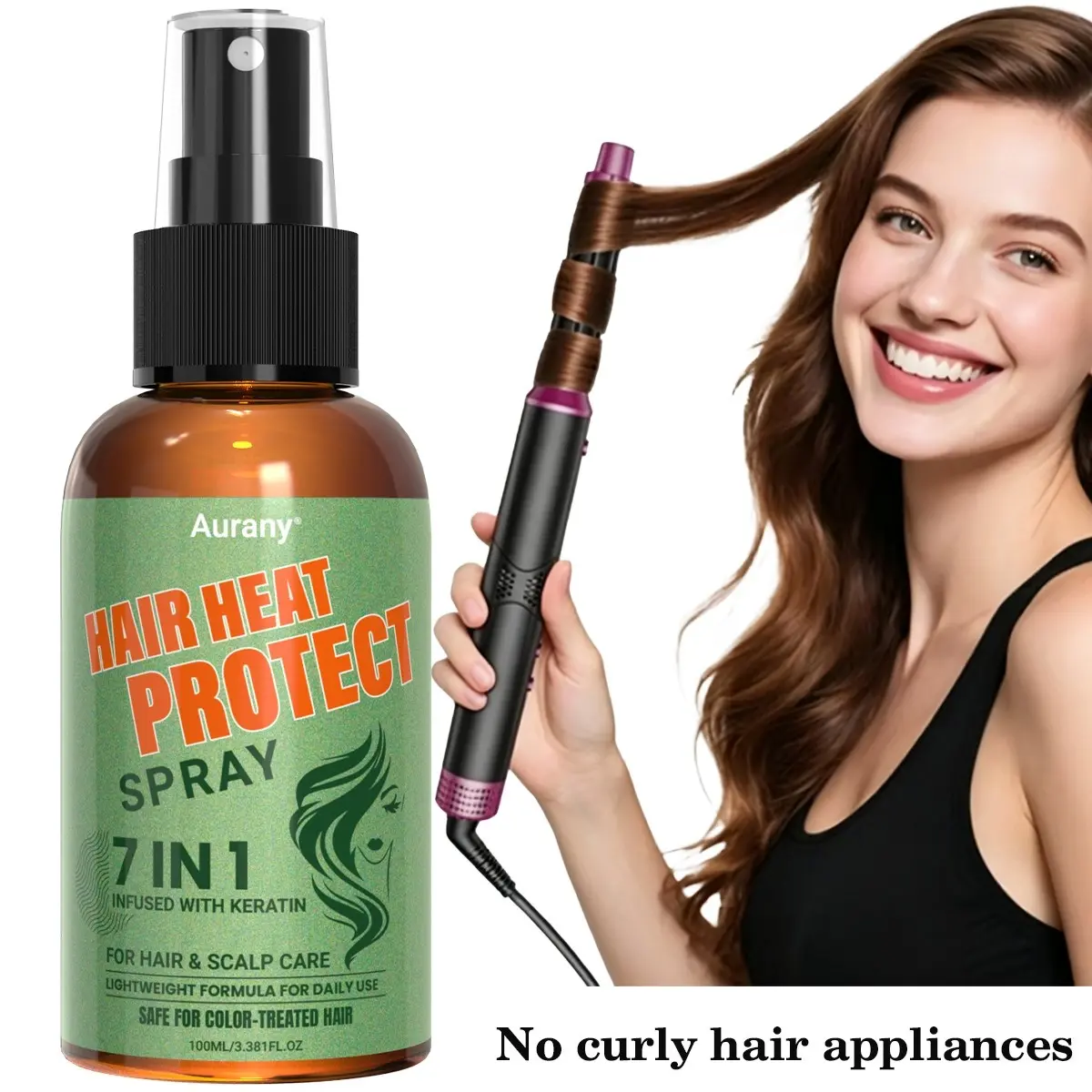 Heat Protectant Hair Spray, Thermal Protect Spray 100ml, Lightweight Thermal Protection Spray for Hair, Reduce Heat Damage from Curler, Protect Hair From High‑Heat Styling Tools, Daily Hair Styling Care for All Hair Types, Haircare