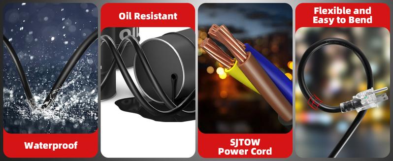 50FT Retractable Extension Cord Reel, 14AWG/3C Power Cord Reel, Wall Ceiling Mounted Electric Cord Reel for Garage Workshop, with 13AMP Circuit Breaker,3-Lighted Triple Outlets,  Lighted Triple Tap, UL Listed