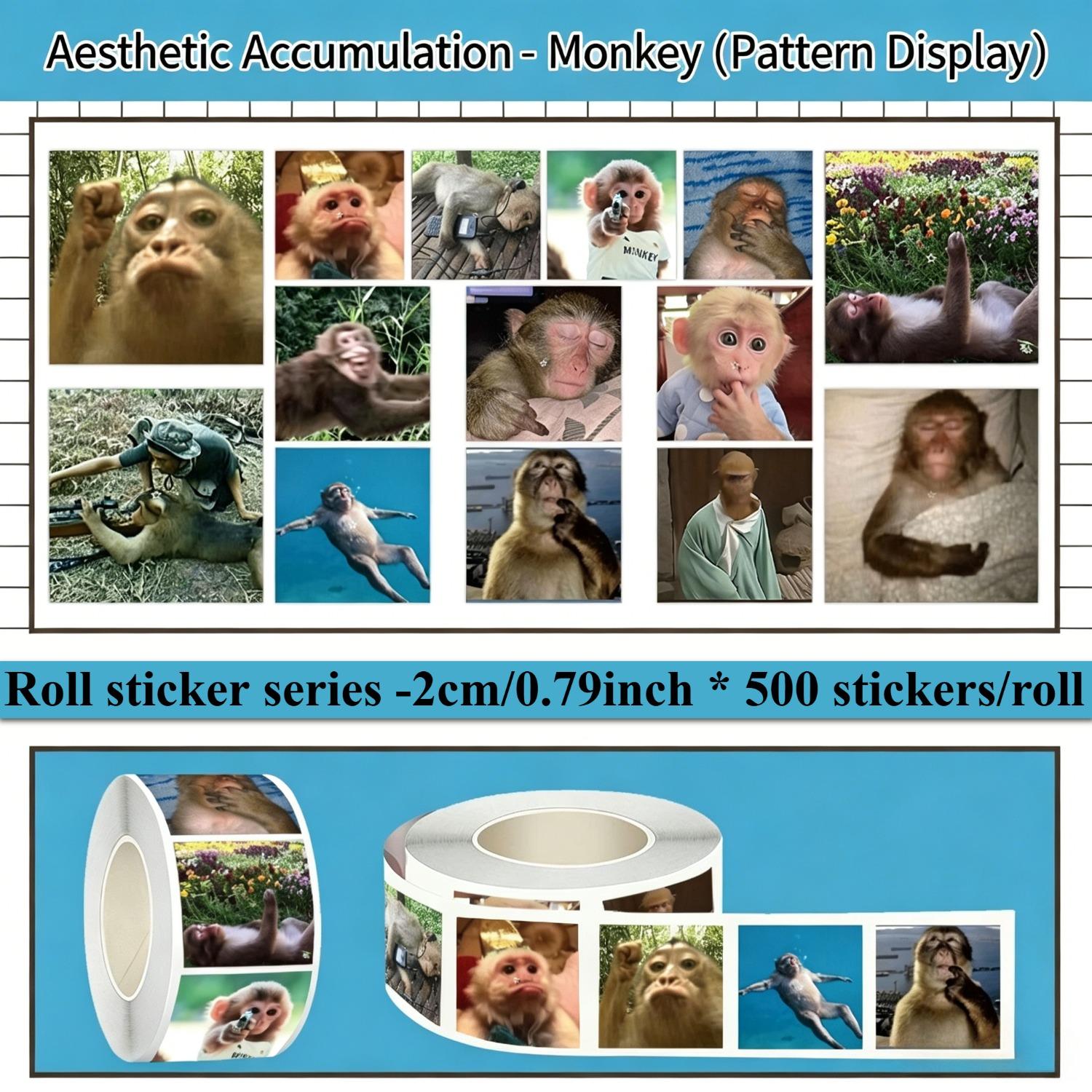 500-Piece Quirky Monkey Roll Sticker Set – Sealing Stickers for Cups, Laptops, and Suitcases; DIY Decorative Stickers for Notebooks and Birthday Gifts; Scrapbook Stickers