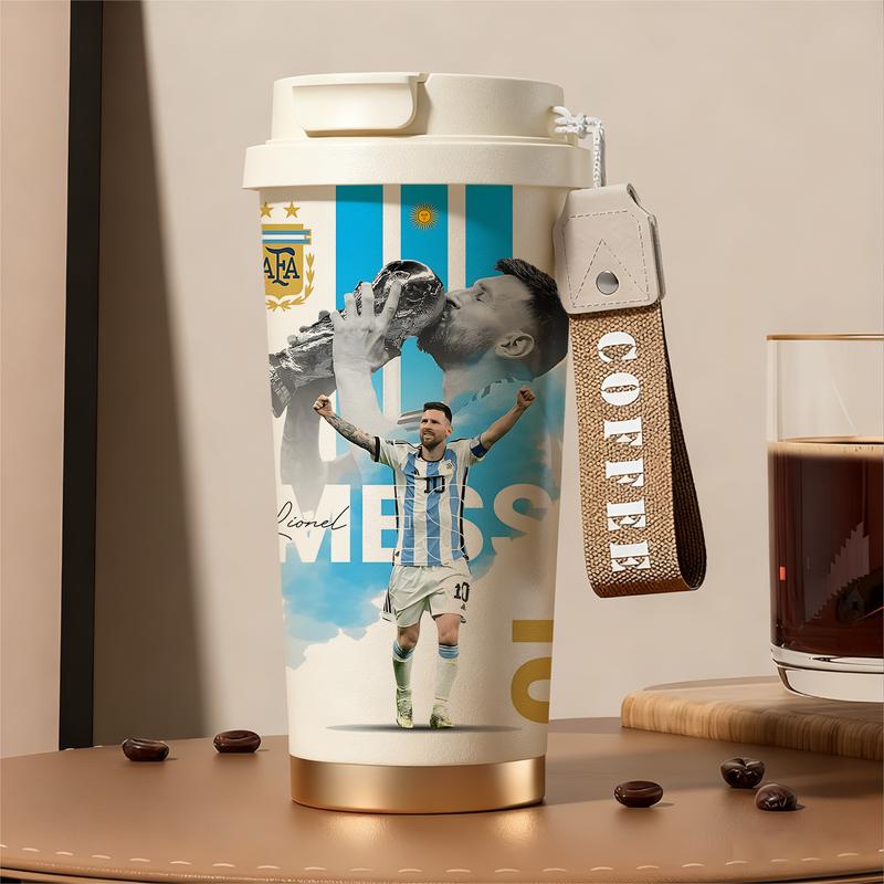 1 Pc 19/24/32oz stainless steel double wall insulated Tumbler, Hydration Tumbler, leak proof vacuum cup with handle and strap, soccer champion print, keep warm for 12 hours and cold for 24 hours, hot cold drinks, gift for men and women, birthday