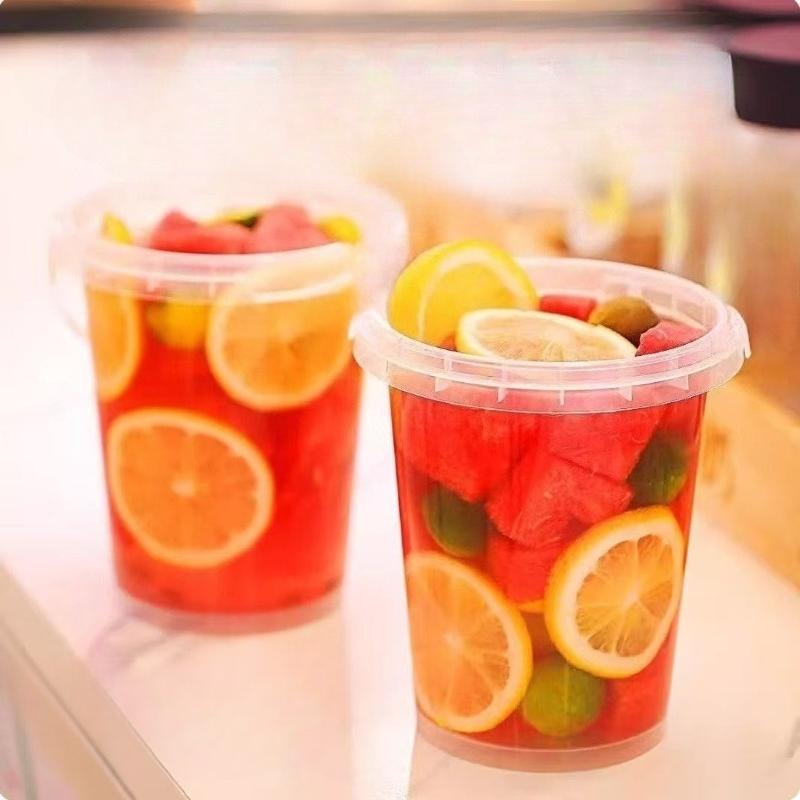 6-piece set of 500ml disposable plastic beverage containers with handles, lids, and straws; transparent fruit tea/bubble tea cups; suitable for takeout; food-grade PP portable juice containers; Plastic Clear Cups