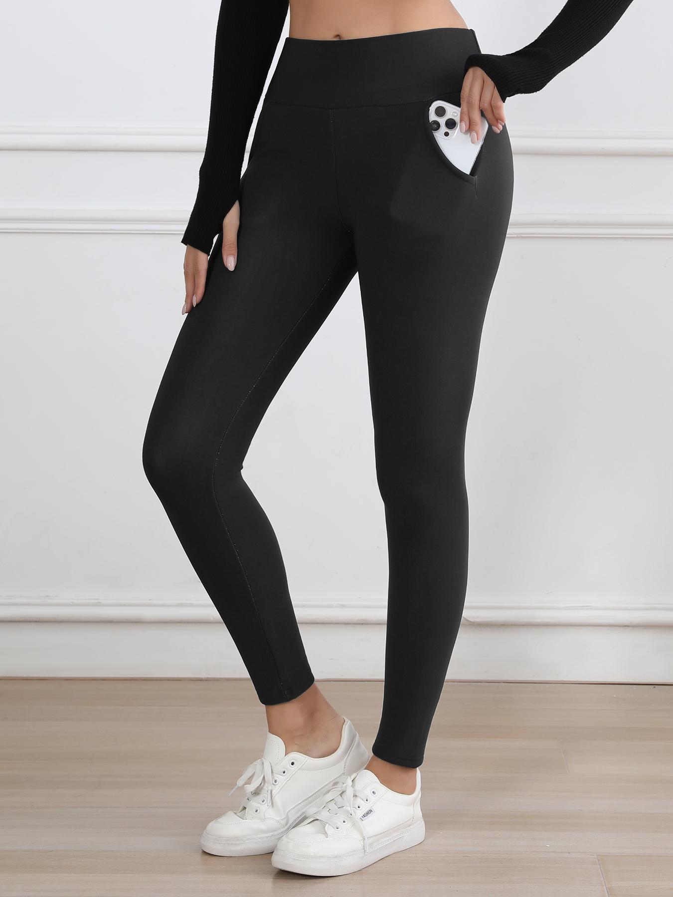 Women's High-Waisted Fleece Lined Leggings, Warm Thermal Underwear Pants for Winter, Casual Tight-Fit Sporty Style