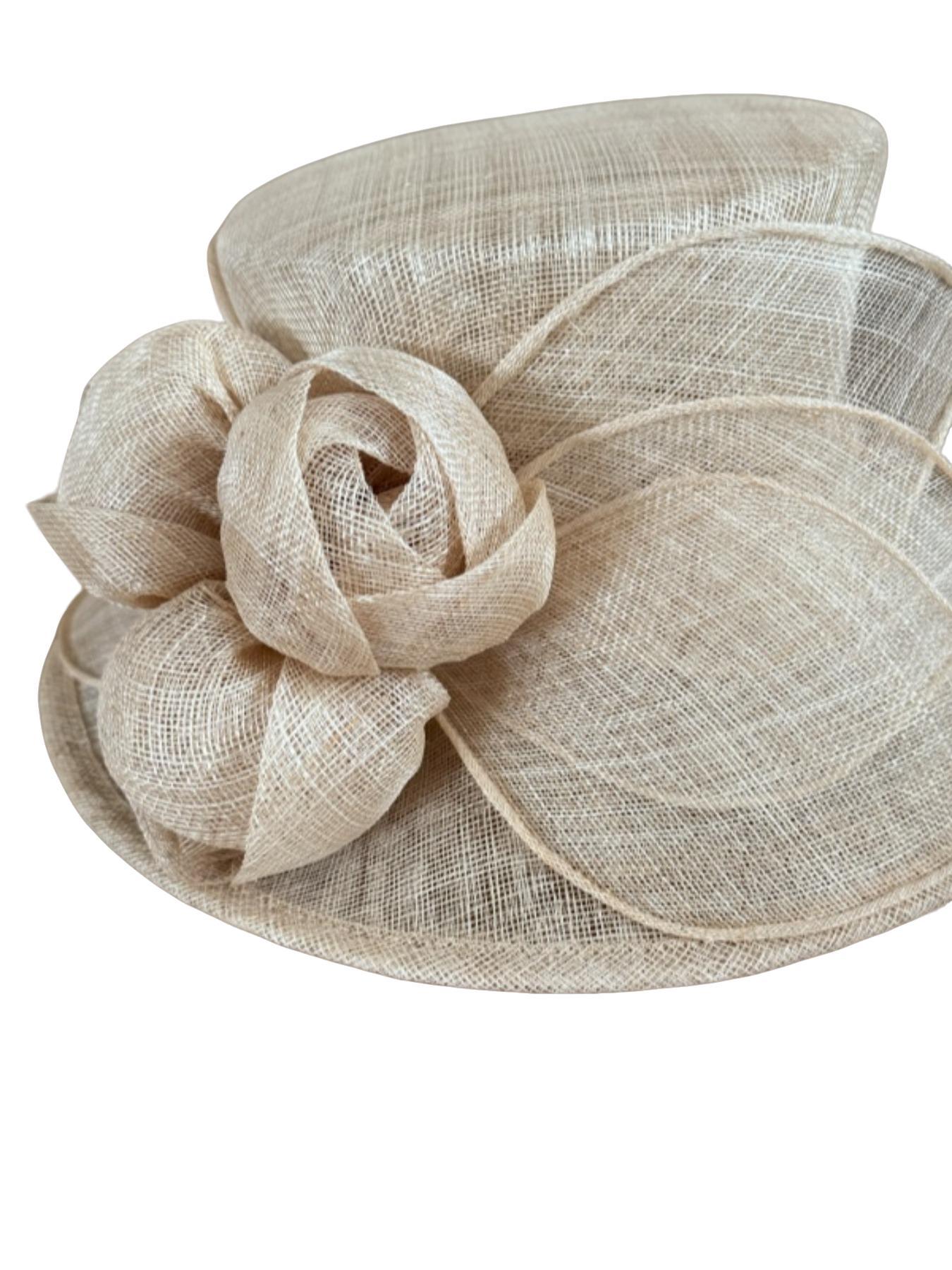 French Vintage Lace Hat, Handmade with 3 Flower Buds and 6 Leaf Accents, Perfect for Weddings, Banquets, Churches, Formal Events