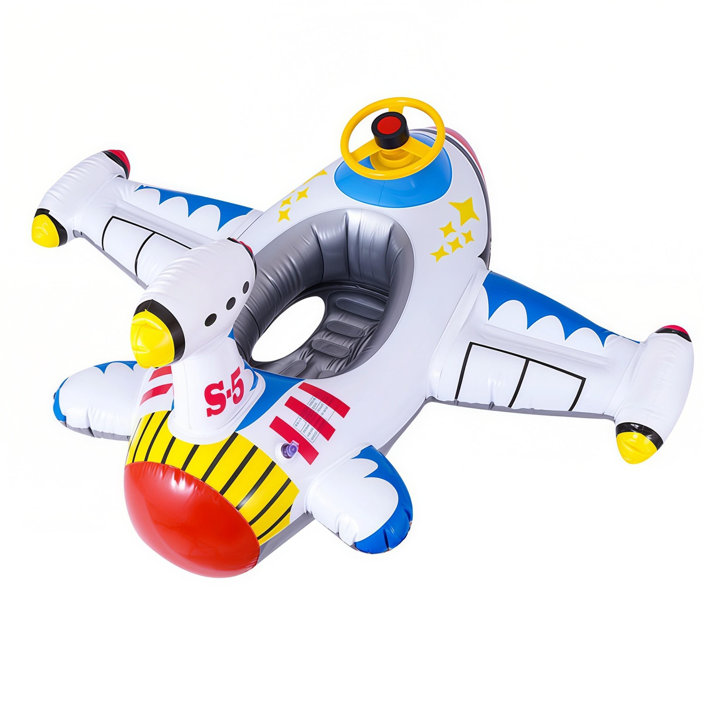 Airplane Shaped Inflatable Pool Float, Realistic Airplane Appearance, Interactive Steering Wheel Design, Thickened PVC, Fun Summer Water Play